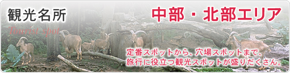 観光名所　中部・北部エリア　定番スポットから、穴場スポットまで、旅行に役立つ観光スポットが盛りだくさん。